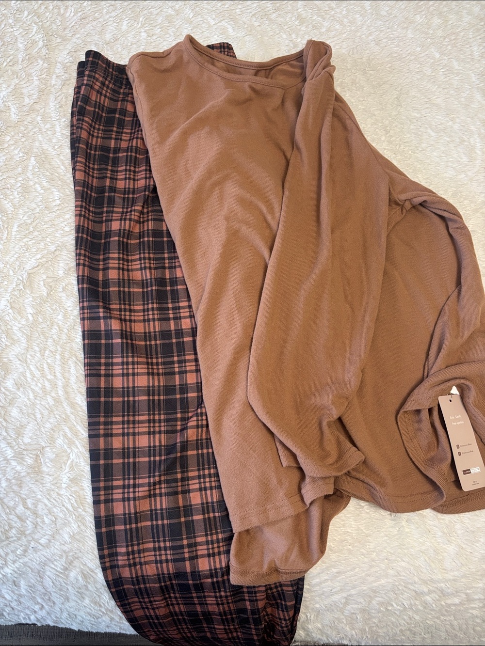 Cozy Brown Women's Lounge Top and Plaid Pants Set
